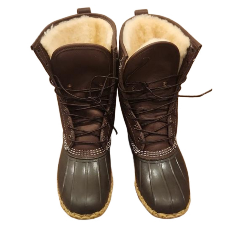 L. L. Bean 10" Brown Tumbled Leather Shearling Lined Hunting Duck Boots